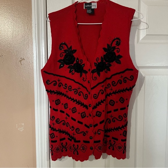 Red and Black Embroidered Vest - Picture 1 of 4